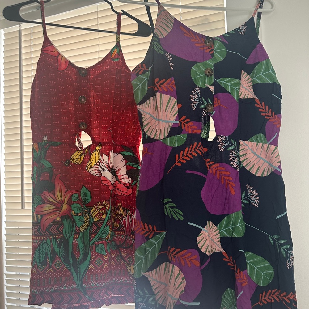 Floral Print Sundresses - Red and Multicolor